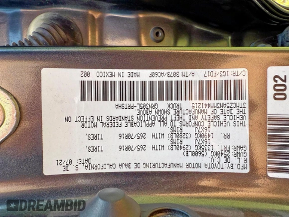 2021 Toyota Tacoma SR с VIN 3TMCZ5AN3MM441215, выставлен на аукционе Copart как лот 64744385 с пробегом 30 503 миль миль и Списание • Salvage title. История ставок и продаж доступна на DreamBid. Изображение 10.