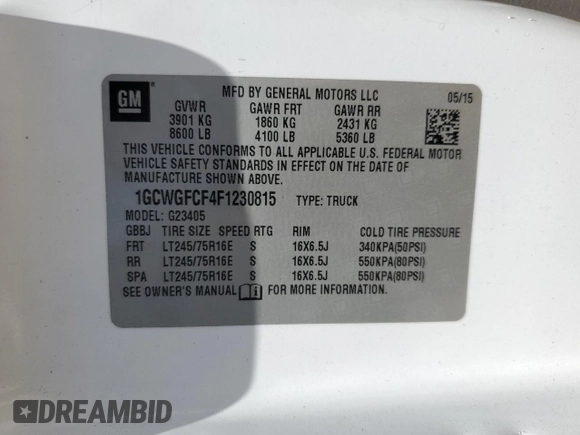 2015 Chevrolet Express Cargo z VIN 1GCWGFCF4F1230815, wystawiony jako Copart lot #60942305 z przebiegiem 185 018 mil mil oraz Czysty tytuł • Clean title. Historia ofert i sprzedaży dostępna na DreamBid. Obrazek 13.