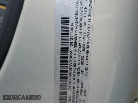 2011 Volkswagen Jetta SE z VIN 3VWDX7AJ0BM319621, wystawiony jako Copart lot #58808615 z przebiegiem 65 829 mil mil oraz Szkoda całkowita • Salvage title. Historia ofert i sprzedaży dostępna na DreamBid. Obrazek 13.