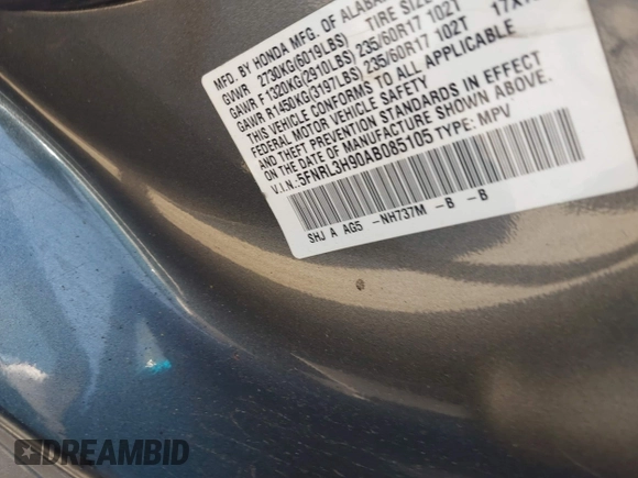 2010 Honda Odyssey Touring z VIN 5FNRL3H90AB085105, wystawiony jako IAAI lot #42142123 z przebiegiem Nie podano mil oraz . Historia ofert i sprzedaży dostępna na DreamBid. Obrazek 9.
