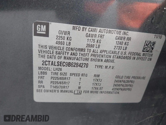 2011 GMC Terrain SLE-2 with VIN 2CTALSEC9B6284270, listed as a IAAI auction lot 42515301 with 143,017 mi miles and . Bid and sale history available at DreamBid. Image 9.