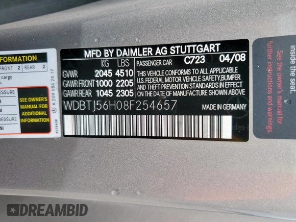 2008 Mercedes-Benz CLK 350 с VIN WDBTJ56H08F254657, выставлен на аукционе Copart как лот 60846535 с пробегом 96 200 миль миль и Списание • Salvage title. История ставок и продаж доступна на DreamBid. Изображение 13.