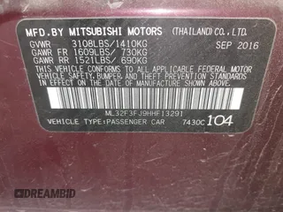 2017 Mitsubishi Mirage ES z VIN ML32F3FJ9HHF13291, wystawiony jako IAAI lot #42340317 z przebiegiem 82 956 mil mil oraz . Historia ofert i sprzedaży dostępna na DreamBid. Obrazek 9.