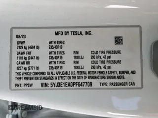 2023 Tesla Model 3 с VIN 5YJ3E1EA0PF647709, выставлен на аукционе Copart как лот 60292385 с пробегом 26 943 миль миль и Списание • Salvage title. История ставок и продаж доступна на DreamBid. Изображение 12.