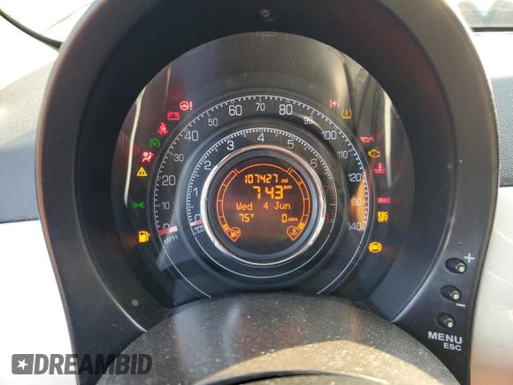 2012 FIAT 500 Sport with VIN 3C3CFFBR7CT310541, listed as a Copart auction lot 58849675 with 107,427 mi miles and Salvage title. Bid and sale history available at DreamBid. Image 9.