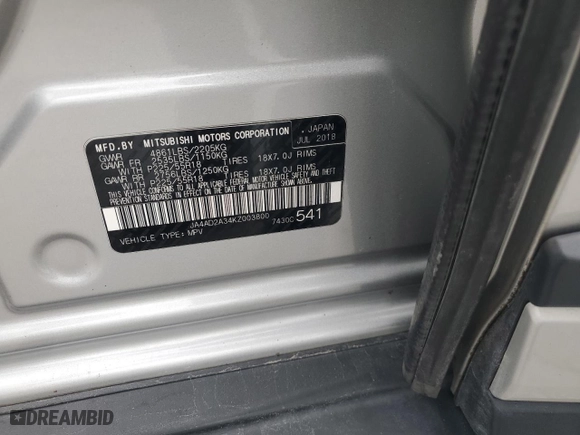 2019 Mitsubishi Outlander ES with VIN JA4AD2A34KZ003800, listed as a Copart auction lot 49582795 with 127,968 mi miles and Clean Title. Bid and sale history available at carsss.com. Image 13.