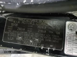 2009 Kia Spectra LX z VIN KNAFE221295625557, wystawiony jako Copart lot #89319855 z przebiegiem Nie podano mil oraz Nie do naprawy • Non repairable. Historia ofert i sprzedaży dostępna na DreamBid. Obrazek 12.