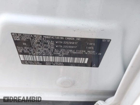 2018 Toyota RAV4 XLE with VIN 2T3WFREV5JW514361, listed as a IAAI auction lot 41286773 with 88,099 mi miles. Bid and sale history available at carsss.com. Image 9.