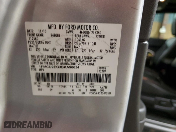 2011 Ford Escape Limited with VIN 1FMCU9EG3BKA98634, listed as a Copart auction lot 51225995 with 193,456 mi miles and Salvage Title. Bid and sale history available at DreamBid. Image 14.