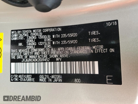 2019 Lexus RX 350L Premium with VIN JTJGZKCA0K2009452, listed as a Copart auction lot 61174785 with 60,403 mi miles and Salvage title. Bid and sale history available at DreamBid. Image 13.