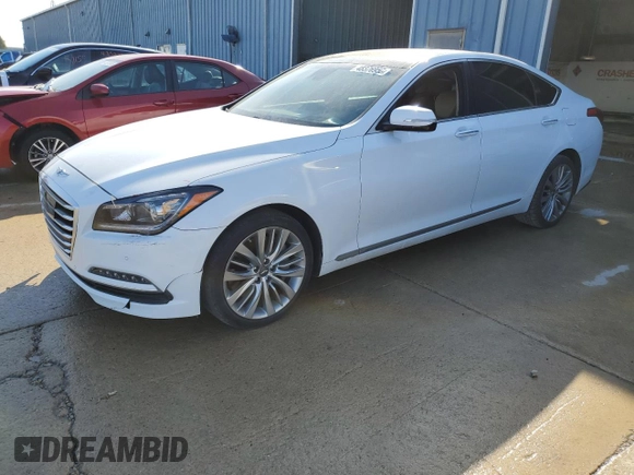 2017 Genesis G80 5.0L Ultimate with VIN KMHGN4JF9HU173414, listed as a Copart auction lot 48376955 with 105,963 mi miles and Salvage Title. Bid and sale history available at carsss.com. Image 1.
