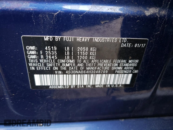 2017 Subaru Legacy with VIN 4S3BNAB64H3048709, listed as a Copart auction lot 37892023 with 87,262 mi miles. Bid and sale history available at carsss.com. Image 13.