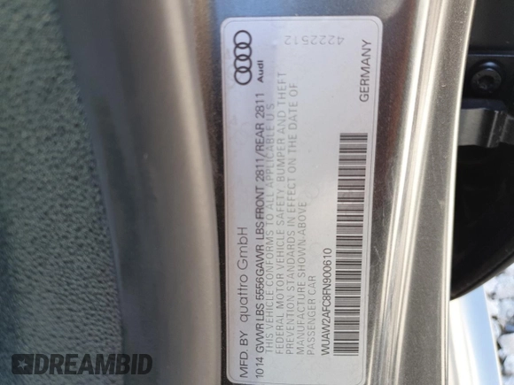2015 Audi RS 7 Prestige z VIN WUAW2AFC8FN900610, wystawiony jako Copart lot #50708225 z przebiegiem 103 811 mil mil oraz Szkody całkowita. Historia ofert i sprzedaży dostępna na DreamBid. Obrazek 12.