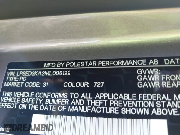 2021 Polestar 2 Launch Edition z VIN LPSED3KA2ML006199, wystawiony jako IAAI lot #42107287 z przebiegiem 27 337 mil mil oraz . Historia ofert i sprzedaży dostępna na DreamBid. Obrazek 9.