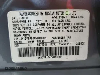2012 Infiniti G25 Journey with VIN JN1DV6AP4CM810698, listed as a Copart auction lot 72814494 with 163,205 mi miles and Clean Title. Bid and sale history available at carsss.com. Image 12.
