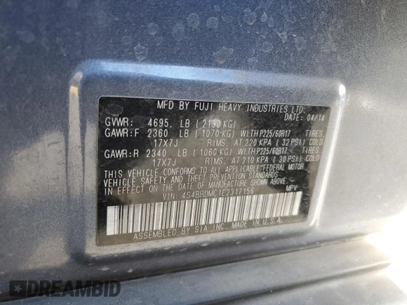 2014 Subaru Outback Limited with VIN 4S4BRDMC1E2317156, listed as a Copart auction lot 45973825 with 98,340 mi miles and Salvage Title. Bid and sale history available at DreamBid. Image 15.