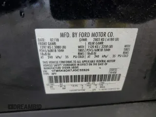 2018 Ford Explorer XLT z VIN 1FM5K8D87JGC55926, wystawiony jako Copart lot #57033875 z przebiegiem 197 354 mil mil oraz Szkoda całkowita • Salvage title. Historia ofert i sprzedaży dostępna na DreamBid. Obrazek 12.