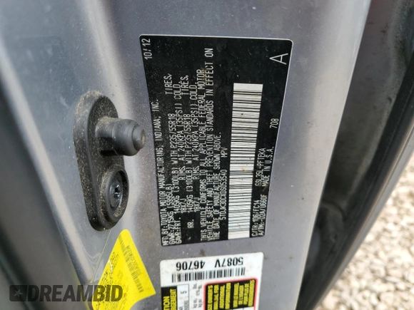 2013 Toyota Sienna LE with VIN 5TDJK3DCXDS053540, listed as a Copart auction lot 50945915 with 210,251 mi miles and Salvage Title. Bid and sale history available at carsss.com. Image 13.