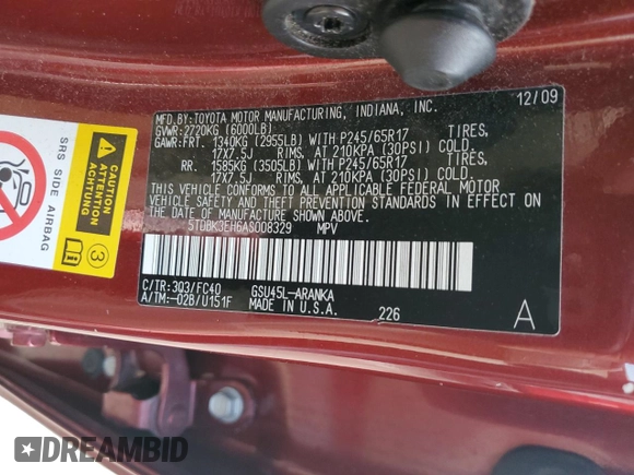 2010 Toyota Highlander with VIN 5TDBK3EH6AS008329, listed as a Copart auction lot 61506945 with 194,748 mi miles and Salvage title. Bid and sale history available at DreamBid. Image 13.