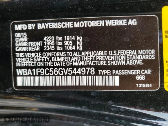 2016 BMW 2 Series 228i with VIN WBA1F9C56GV544978, listed as a Copart auction lot 53974395 with 49,508 mi miles and Salvage title. Bid and sale history available at DreamBid. Image 13.