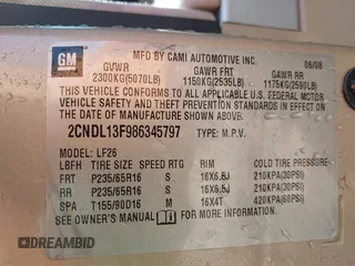 2008 Chevrolet Equinox LS with VIN 2CNDL13F986345797, listed as a IAAI auction lot 41846641 with 144,179 mi miles. Bid and sale history available at carsss.com. Image 9.