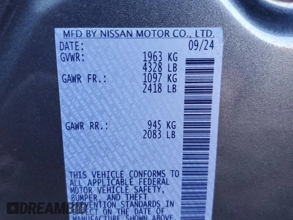 2025 Nissan Altima SV with VIN 1N4BL4DVXSN320757, listed as a Copart auction lot 85480634 with 2,615 mi miles and Salvage Title. Bid and sale history available at DreamBid. Image 13.