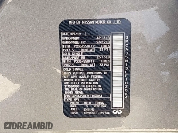2020 Infiniti QX50 Luxe с VIN 3PCAJ5M13LF103064, выставлен на аукционе IAAI как лот 42278903 с пробегом 42 423 миль миль и . История ставок и продаж доступна на DreamBid. Изображение 9.