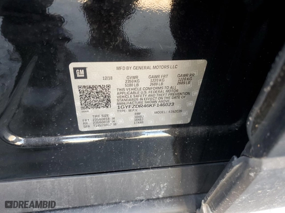 2019 Cadillac XT4 AWD Premium Luxury with VIN 1GYFZDR46KF146023, listed as a Copart auction lot 48883825 with 53,198 mi miles and Salvage Title. Bid and sale history available at carsss.com. Image 13.