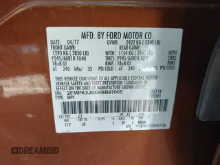 2017 Ford Edge SEL with VIN 2FMPK3J8XHBB97005, listed as a IAAI auction lot 42032696 with 81,727 mi miles. Bid and sale history available at carsss.com. Image 9.