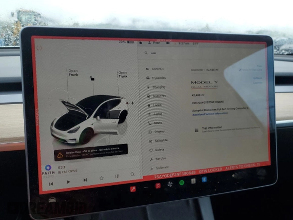 2022 Tesla Model Y Performance with VIN 7SAYGDEF3NF390848, listed as a Copart auction lot 49441025 with 42,488 mi miles and Salvage Title. Bid and sale history available at DreamBid. Image 9.