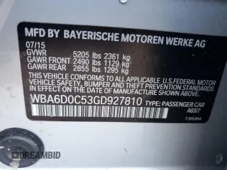 2016 BMW 6 Series 640i with VIN WBA6D0C53GD927810, listed as a Copart auction lot 63524364 with 53,118 mi miles and Salvage Title. Bid and sale history available at carsss.com. Image 13.