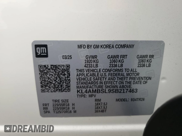 2025 Buick Encore GX Preferred with VIN KL4AMBSL9SB217463, listed as a Copart auction lot 65766425 with 2,717 mi miles and Clean title. Bid and sale history available at DreamBid. Image 13.