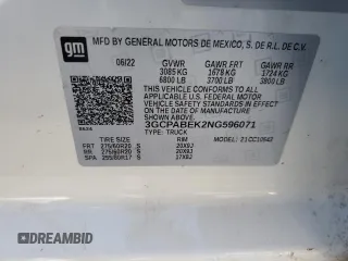 2022 Chevrolet Silverado 1500 Custom with VIN 3GCPABEK2NG596071, listed as a Copart auction lot 47257045 with Not Provided miles and Non Repairable. Bid and sale history available at DreamBid. Image 12.