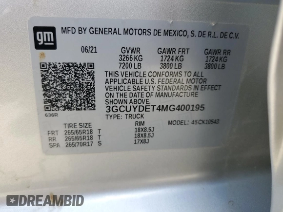 2021 Chevrolet Silverado 1500 LT with VIN 3GCUYDET4MG400195, listed as a Copart auction lot 77699684 with 111,613 mi miles and Salvage Title. Bid and sale history available at carsss.com. Image 12.