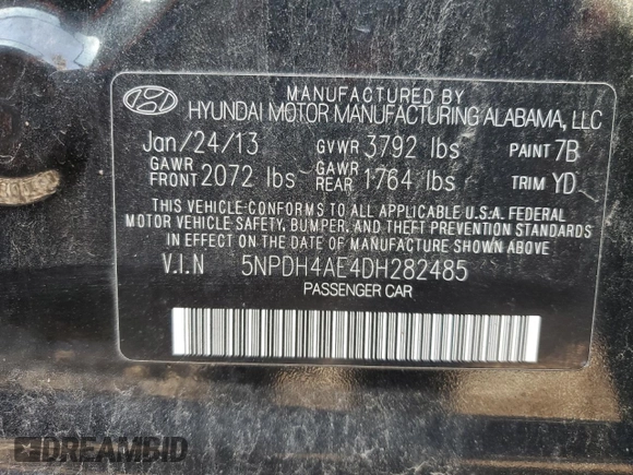 2013 Hyundai Elantra GLS z VIN 5NPDH4AE4DH282485, wystawiony jako Copart lot #58826295 z przebiegiem 201 947 mil mil oraz Czysty tytuł • Clean title. Historia ofert i sprzedaży dostępna na DreamBid. Obrazek 13.