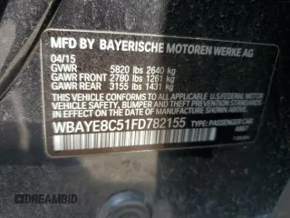 2015 BMW 7 Series 750Li z VIN WBAYE8C51FD782155, wystawiony jako Copart lot #54796505 z przebiegiem 112 772 mil mil oraz Szkoda całkowita • Salvage title. Historia ofert i sprzedaży dostępna na DreamBid. Obrazek 12.