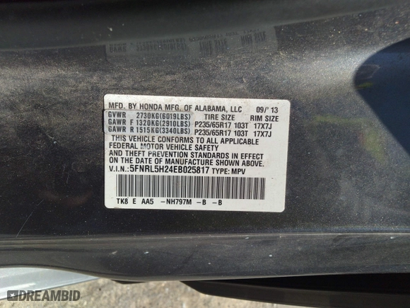 2014 Honda Odyssey LX with VIN 5FNRL5H24EB025817, listed as a IAAI auction lot 41904759 with 161,523 mi miles. Bid and sale history available at carsss.com. Image 9.