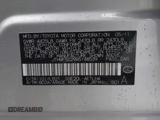 2011 Lexus IS 250 with VIN JTHBF5C29B5148539, listed as a IAAI auction lot 41802299 with 130,629 mi miles and . Bid and sale history available at DreamBid. Image 9.