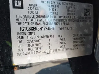 2017 GMC Canyon 4WD SLE with VIN 1GTG6CEN6H1224589, listed as a IAAI auction lot 41331994 with 93,271 mi miles. Bid and sale history available at carsss.com. Image 9.