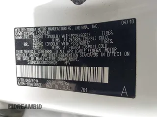 2011 Toyota Sienna LE AAS with VIN 5TDKK3DC0BS028826, listed as a IAAI auction lot 42099484 with 143,745 mi miles and . Bid and sale history available at DreamBid. Image 9.