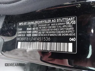 2004 Mercedes-Benz C 240 with VIN WDBRF81J74F451536, listed as a IAAI auction lot 41954471 with 104,629 mi miles and . Bid and sale history available at DreamBid. Image 9.
