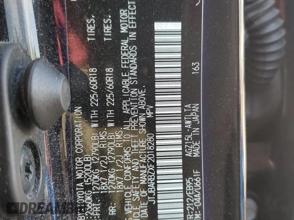 2015 Lexus NX 200t with VIN JTJBARBZXF2018280, listed as a Copart auction lot 56153555 with 134,003 mi miles and Salvage title. Bid and sale history available at DreamBid. Image 13.