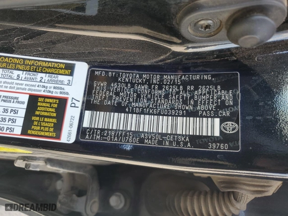 2015 Toyota Camry XLE with VIN 4T1BF1FK6FU039291, listed as a Copart auction lot 50924105 with 199,158 mi miles and Salvage Title. Bid and sale history available at carsss.com. Image 12.