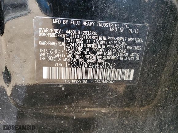 2015 Subaru Forester 2.5i with VIN JF2SJABC4FH581243, listed as a Copart auction lot 49396335 with 143,594 mi miles and Non Repairable. Bid and sale history available at carsss.com. Image 13.