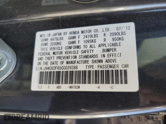 2012 Acura TSX Technology with VIN JH4CU2F65CC029388, listed as a Copart auction lot 58854465 with 172,286 mi miles and Salvage title. Bid and sale history available at DreamBid. Image 12.