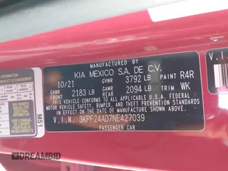 2022 Kia Forte LXS z VIN 3KPF24AD7NE427039, wystawiony jako IAAI lot #41921047 z przebiegiem 46 472 mil mil oraz . Historia ofert i sprzedaży dostępna na DreamBid. Obrazek 9.
