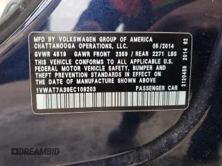 2014 Volkswagen Passat Wolfsburg Edition z VIN 1VWAT7A39EC109203, wystawiony jako Copart lot #46023835 z przebiegiem 87 197 mil mil oraz Czysty tytuł • Clean title. Historia ofert i sprzedaży dostępna na DreamBid. Obrazek 12.