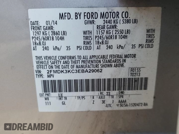 2014 Ford Edge Limited with VIN 2FMDK3KC3EBA29062, listed as a Copart auction lot 86826254 with 191,632 mi miles and Salvage Title. Bid and sale history available at carsss.com. Image 14.