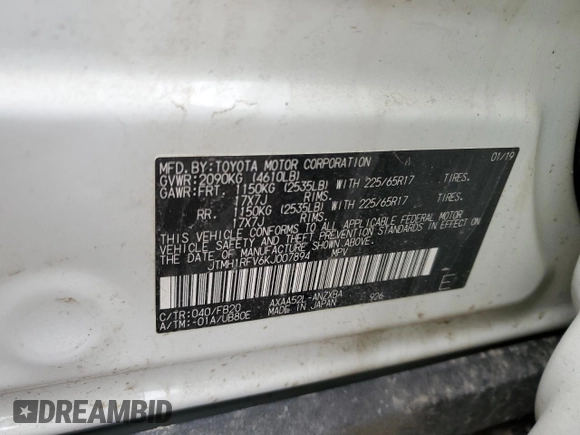 2019 Toyota RAV4 LE with VIN JTMH1RFV6KJ007894, listed as a Copart auction lot 49707505 with 112,627 mi miles and Salvage Title. Bid and sale history available at carsss.com. Image 13.