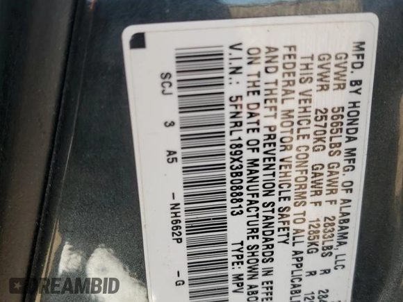 2003 Honda Odyssey EX-L z VIN 5FNRL189X3B088813, wystawiony jako Copart lot #56221685 z przebiegiem 204 443 mil mil oraz Szkoda całkowita • Salvage title. Historia ofert i sprzedaży dostępna na DreamBid. Obrazek 13.